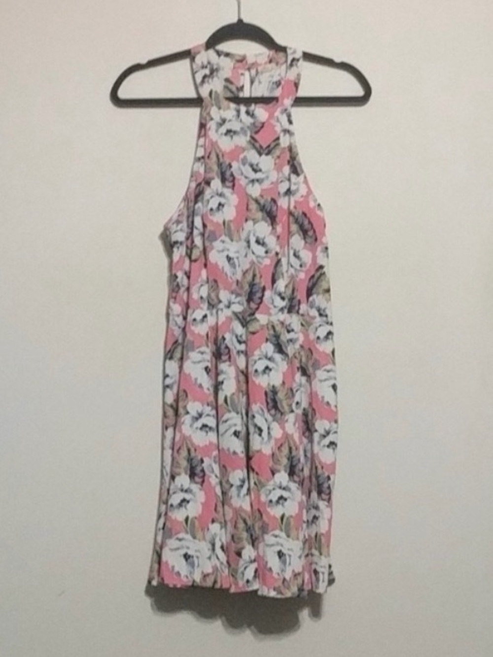 Hollister Pink Floral Halter Neck A Line Dress - size Large